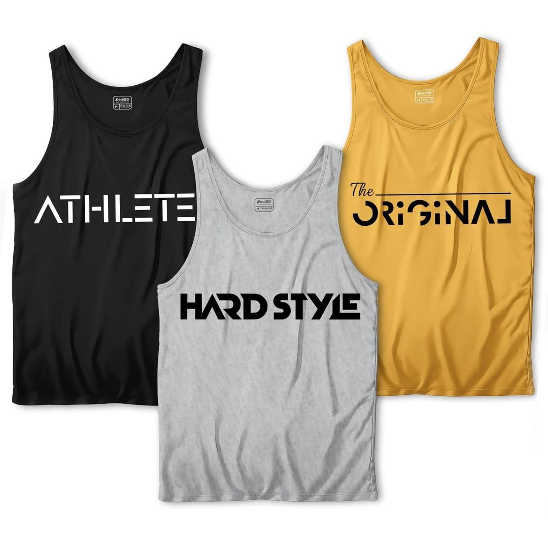 Men's Dri Fit Sando Shirt – Pack of 3 (Black, Grey, Yellow)